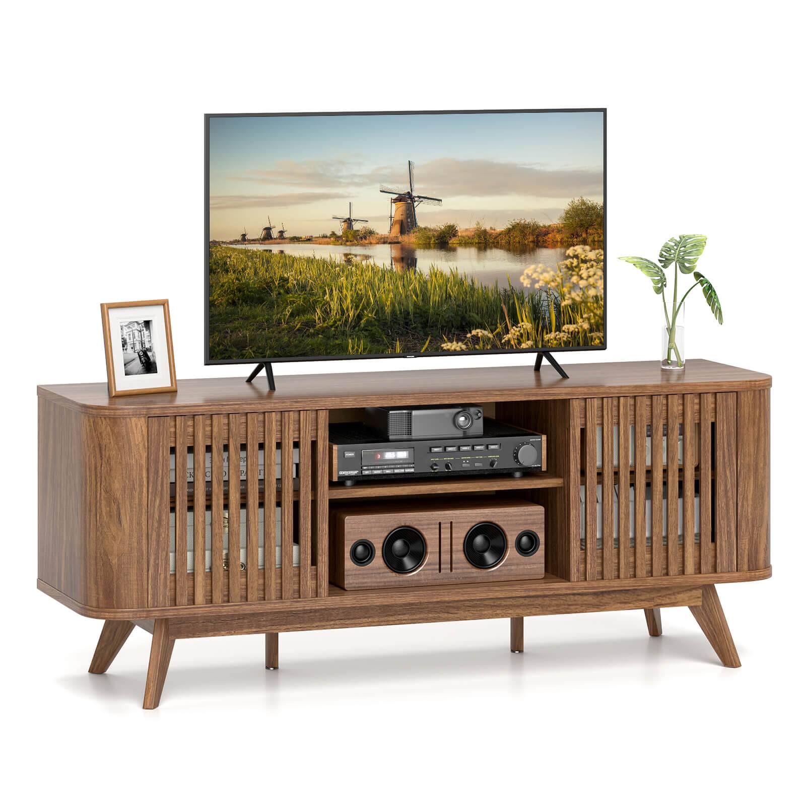 Front. Costway - TV Stand for TVs up to 60" 2-Door Mid Century TV Console Table Modern TV Cabinet - Brown.