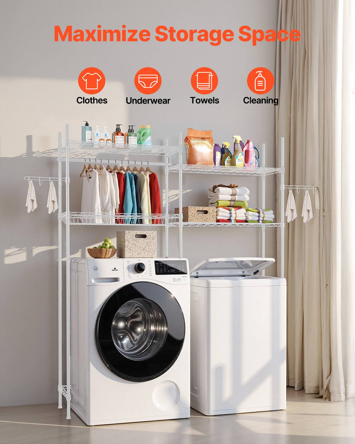 Maximize Storage Space

- Clothes
- Underwear
- Towels
- Cleaning