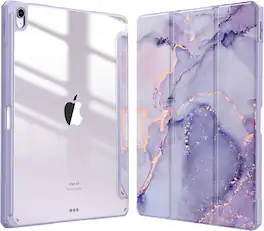 Fintie - Slim Clear Case for iPad Air 13-inch M4/M3/M2 (2026/2025/2024) | Hybrid Shockproof Hard PC Back Cover with Pencil Holder - Lilac Marble