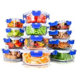 SereneLife - 24-Piece Glass Storage Containers, 12-Pack, Meal Prep, Leakproof, Freezer Safe, Blue (SLGL24BL)