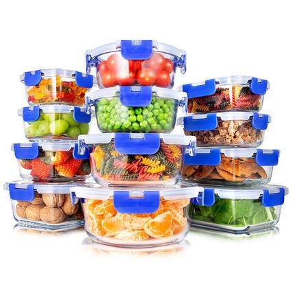 Front. SereneLife - SereneLife 24-Piece Glass Storage Containers, 12-Pack, Meal Prep, Leakproof, Freezer Safe, Blue (SLGL24BL).
