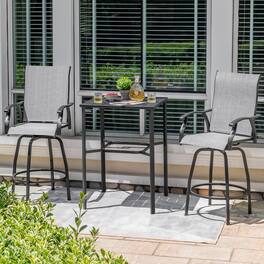Nuu Garden - Patio 3-Piece Bar Set with Umbrella Hole, Swivel Textilene Bar Stools - Black and Gray