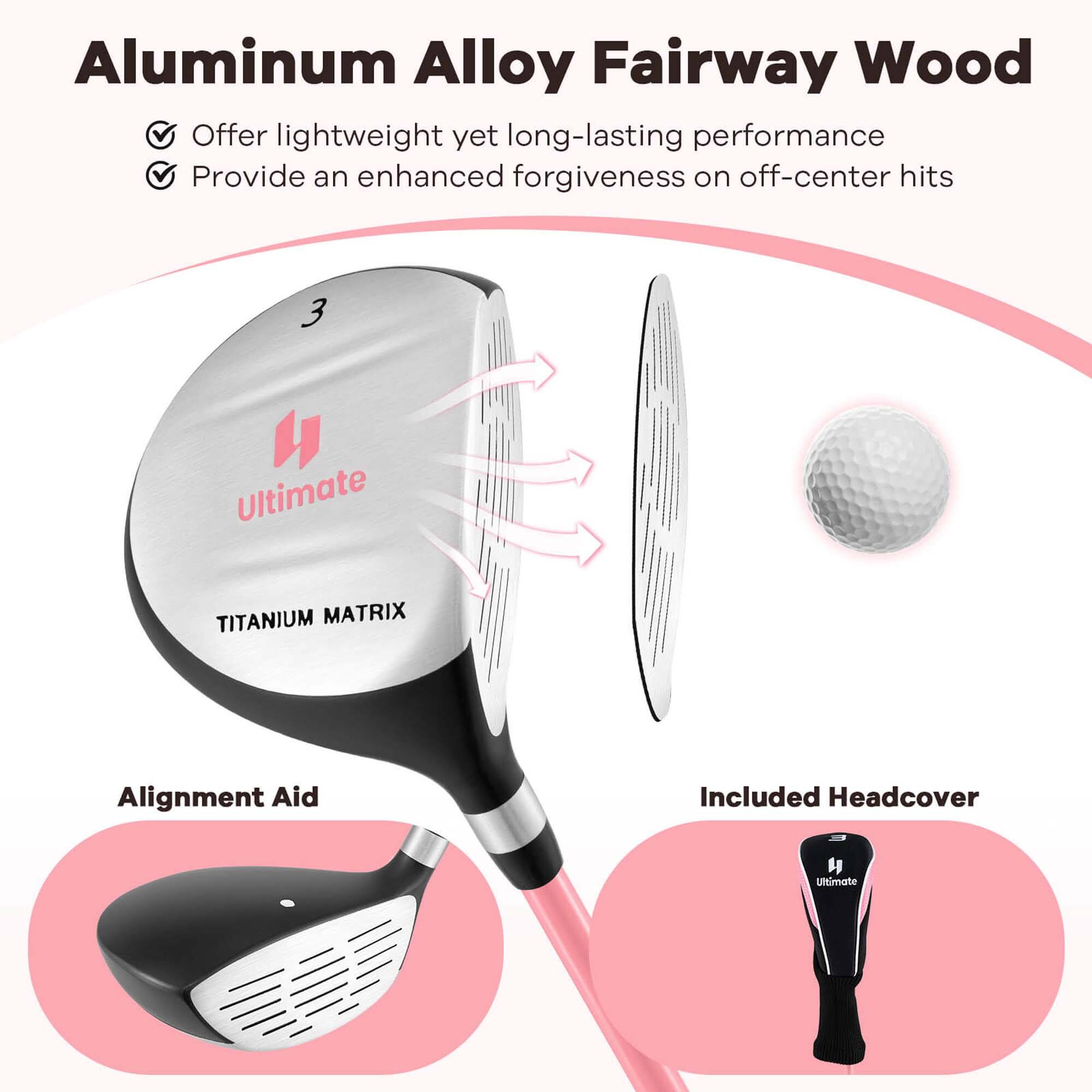 Aluminum Alloy Fairway Wood

- Offer lightweight yet long-lasting performance
- Provide an enhanced forgiveness on off-center hits

3 Ultimate TITANIUM MATRIX

Alignment Aid

Included Headcover
