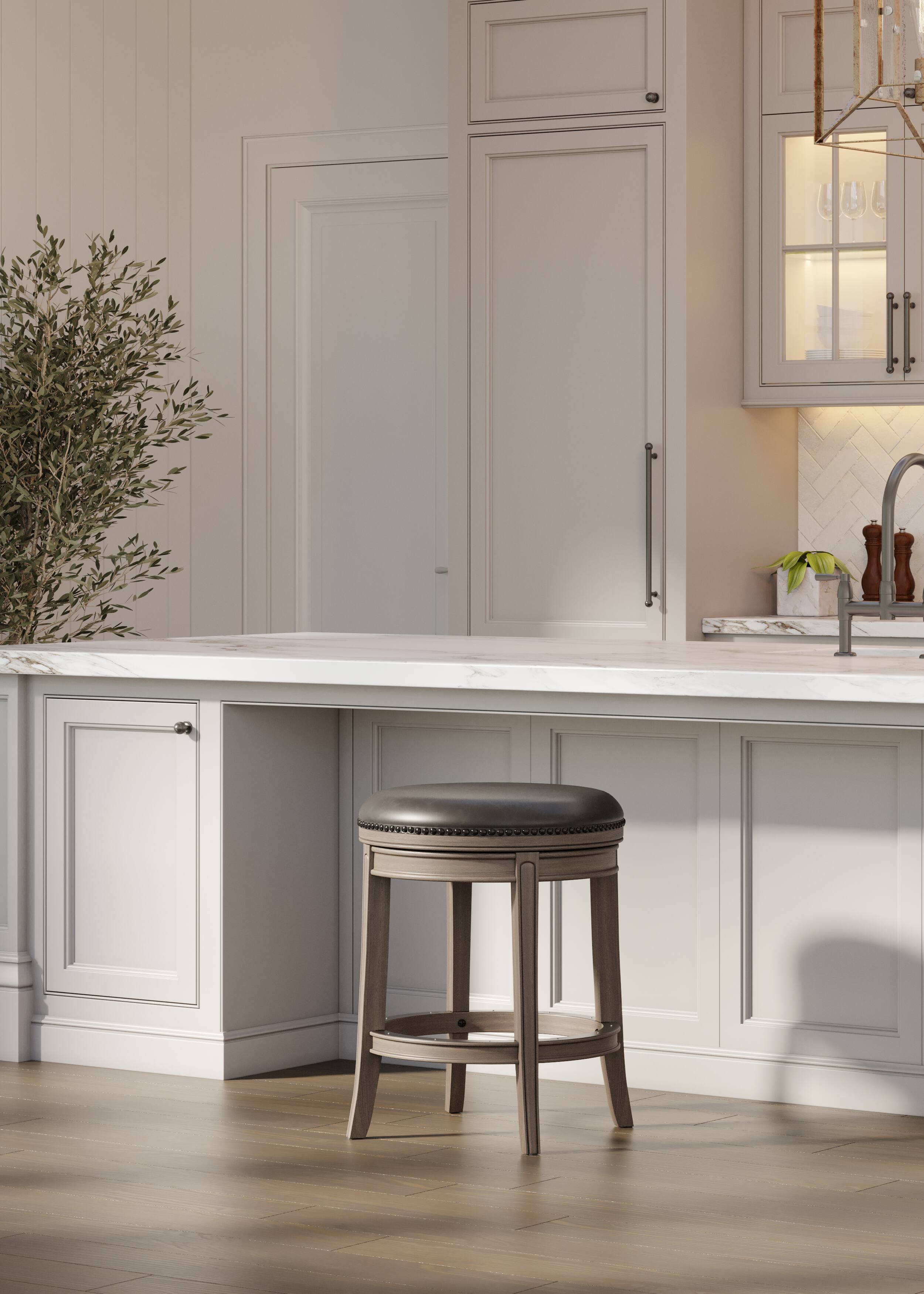 Alt View 4. Maven Lane - 26" Alexander Backless Counter Stool in Reclaimed Oak Finish with Vegan Leather - Reclaimed Oak.