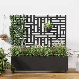 PexFix - 47 in. H x 47 in. W Helen Pattern Rectangle Metal Planter Box Raised Garden Beds with Trellis-Ideal for Balcony - Black