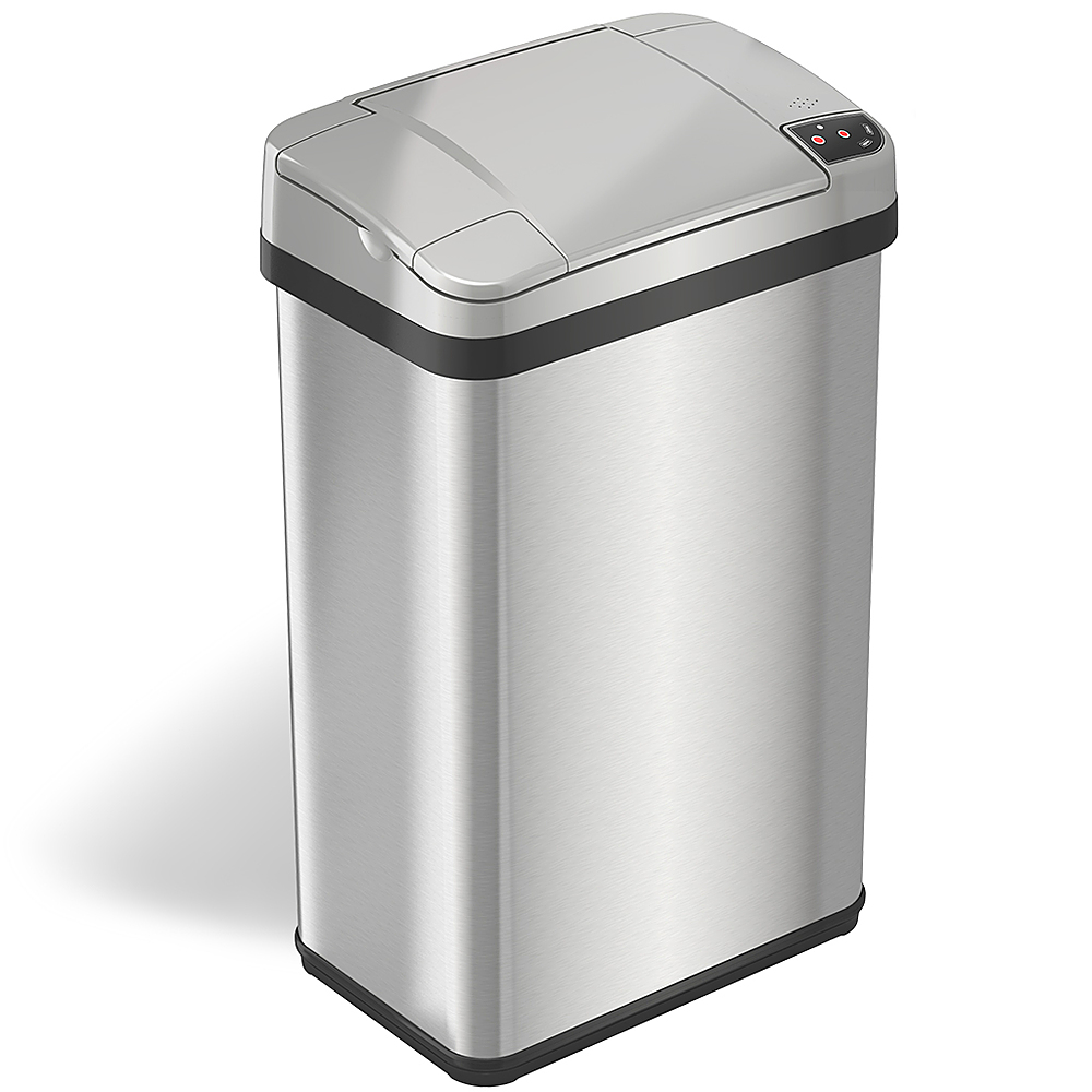 Angle View: iTouchless - 4 Gallon Touchless Sensor Trash Can with AbsorbX Odor Control and Fragrance, Stainless Steel Bathroom Garbage Bin - Stainless Steel