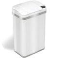 Angle Zoom. iTouchless - 4 Gallon Touchless Sensor Trash Can with AbsorbX Odor Control and Fragrance, White Stainless Steel Bathroom Garbage Bin - Pearl White.