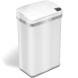 iTouchless - 4 Gallon Touchless Sensor Trash Can with AbsorbX Odor Control and Fragrance, White Stainless Steel Bathroom Garbage Bin - Pearl White - Angle_Zoom