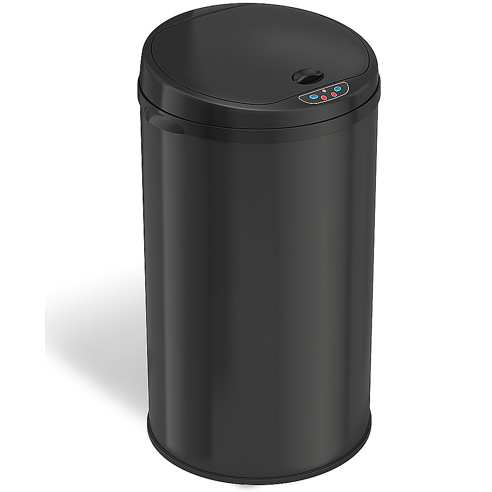 Angle View: iTouchless - 8 Gallon Touchless Sensor Trash Can with AbsorbX Odor Control System, Black Stainless Steel Round Shape Kitchen Bin - Matte Black