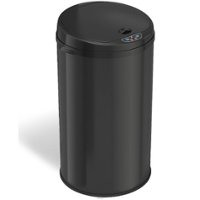iTouchless - 8 Gallon Touchless Sensor Trash Can with AbsorbX Odor Control System, Black Stainless Steel Round Shape Kitchen Bin - Matte Black - Angle_Zoom