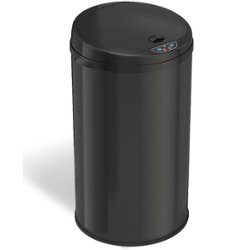 iTouchless - 8 Gallon Touchless Sensor Trash Can with AbsorbX Odor Control System, Black Stainless Steel Round Shape Kitchen Bin - Matte Black - Angle_Zoom