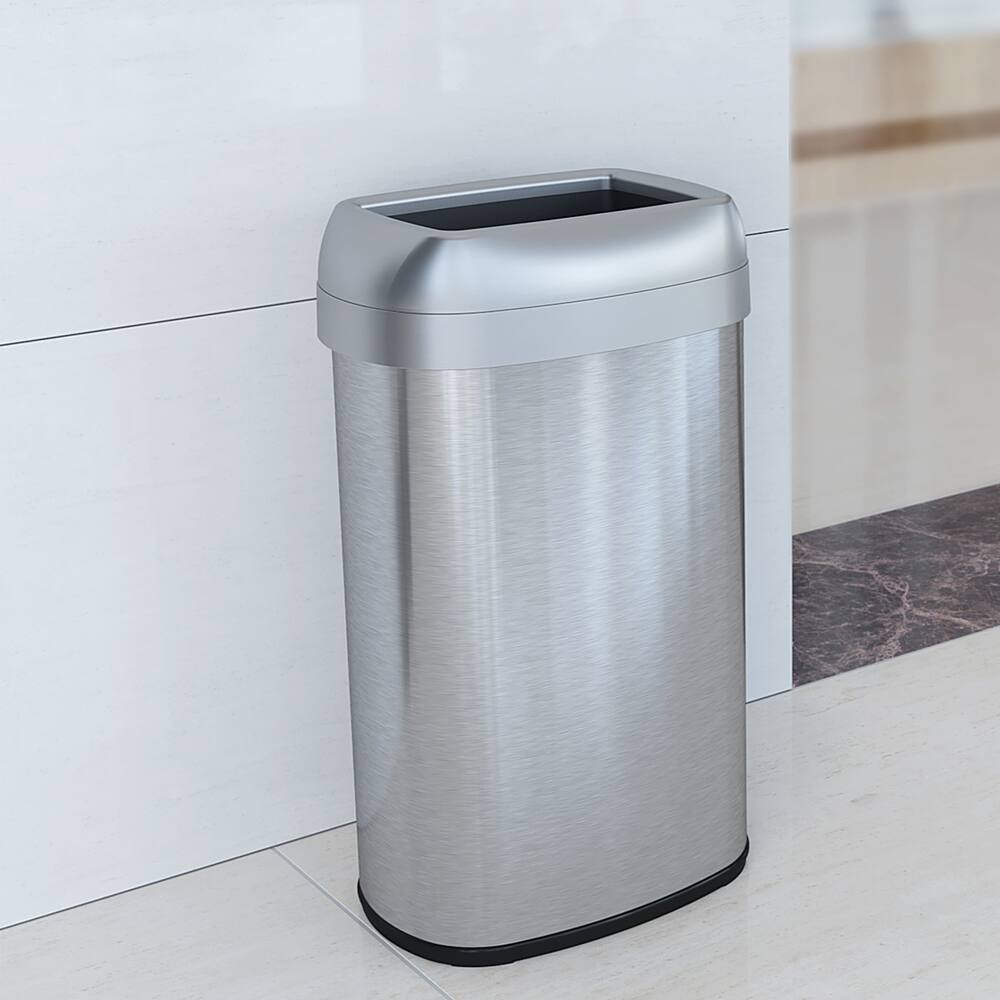 Alt View 13. iTouchless - 16 Gallon Elliptical Open Top Trash Can & Recycle Bin with Dual AbsorbX Odor Filters, Stainless Steel, for Home, Office - Stainless Steel/Silver.