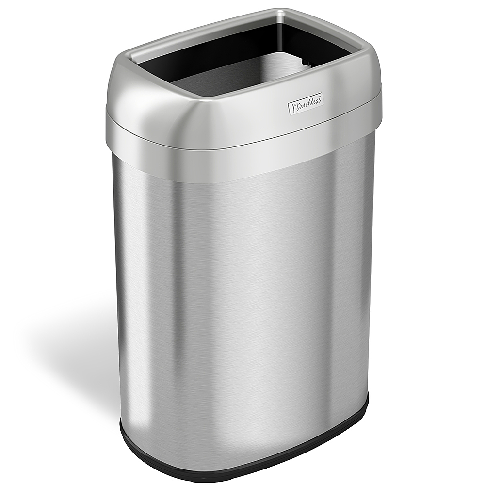 Angle View: iTouchless - 13 Gallon Elliptical Open Top Trash Can and Recycle Bin with Dual AbsorbX Odor Filters, Stainless Steel, Office Home - Stainless Steel/Silver