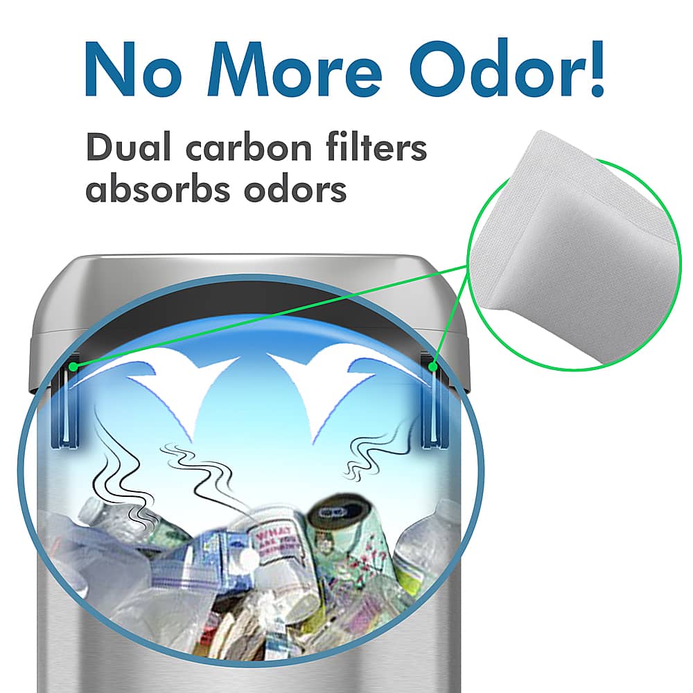 Alt View 11. iTouchless - 13 Gallon Elliptical Open Top Trash Can and Recycle Bin with Dual AbsorbX Odor Filters, Stainless Steel, Office Home - Stainless Steel/Silver.