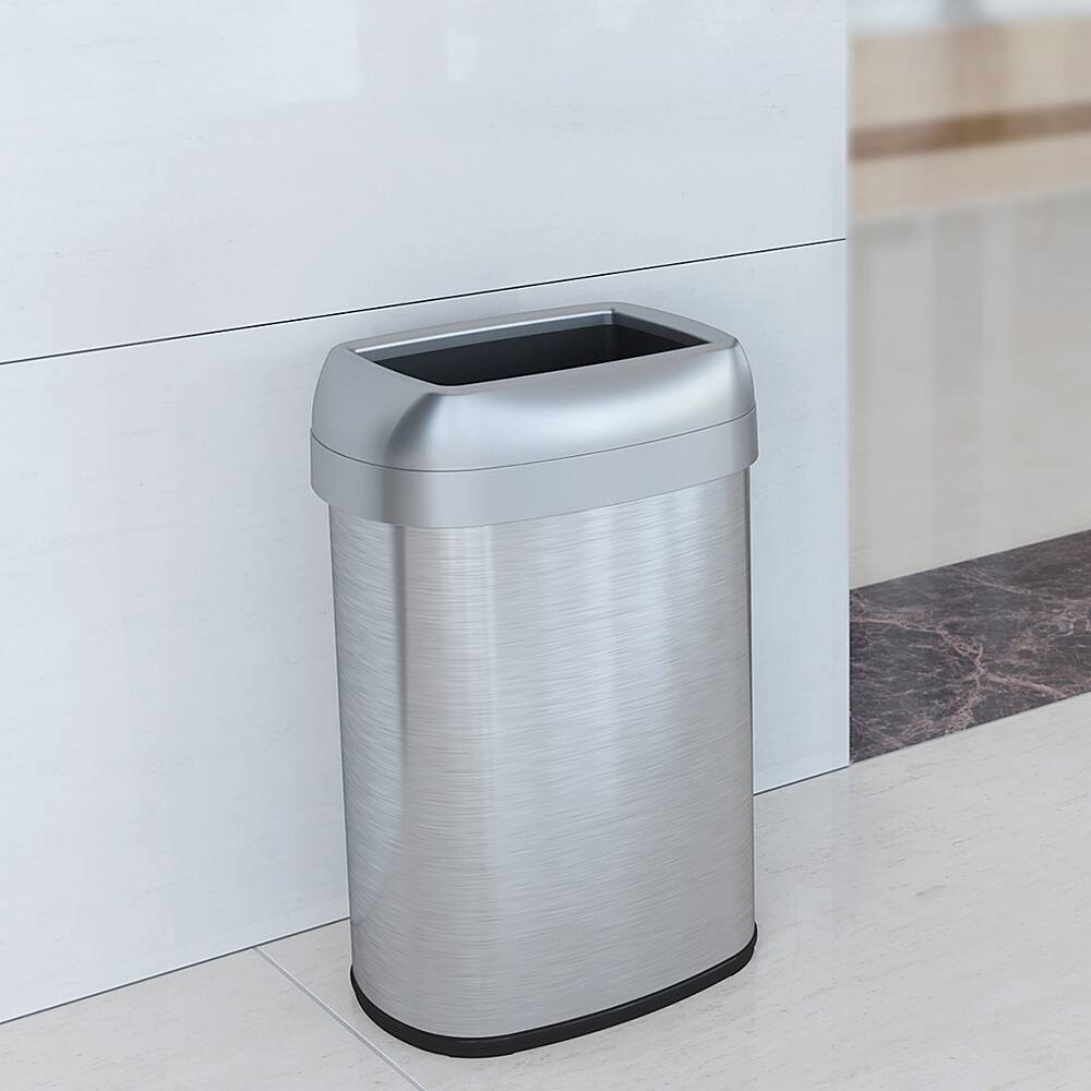 Alt View 12. iTouchless - 13 Gallon Elliptical Open Top Trash Can and Recycle Bin with Dual AbsorbX Odor Filters, Stainless Steel, Office Home - Stainless Steel/Silver.