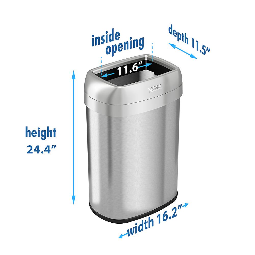 Alt View 14. iTouchless - 13 Gallon Elliptical Open Top Trash Can and Recycle Bin with Dual AbsorbX Odor Filters, Stainless Steel, Office Home - Stainless Steel/Silver.