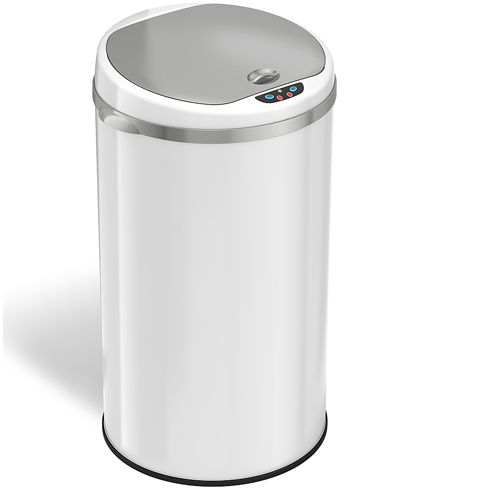 Angle View: iTouchless - 8 Gallon Touchless Sensor Trash Can with AbsorbX Odor Control System, White Stainless Steel Round Shape Kitchen Bin - Pearl White