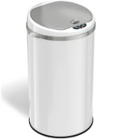 iTouchless - 8 Gallon Touchless Sensor Trash Can with AbsorbX Odor Control System, White Stainless Steel Round Shape Kitchen Bin - Pearl White - Angle_Zoom