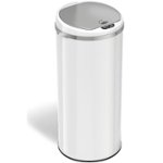 Angle Zoom. iTouchless - 13 Gallon Touchless Sensor Trash Can with AbsorbX Odor Control System, White Stainless Steel Round Shape Kitchen Bin - Pearl White.