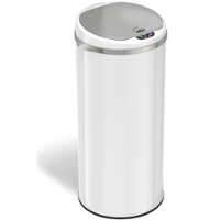 iTouchless - 13 Gallon Touchless Sensor Trash Can with AbsorbX Odor Control System, White Stainless Steel Round Shape Kitchen Bin - Pearl White - Angle_Zoom