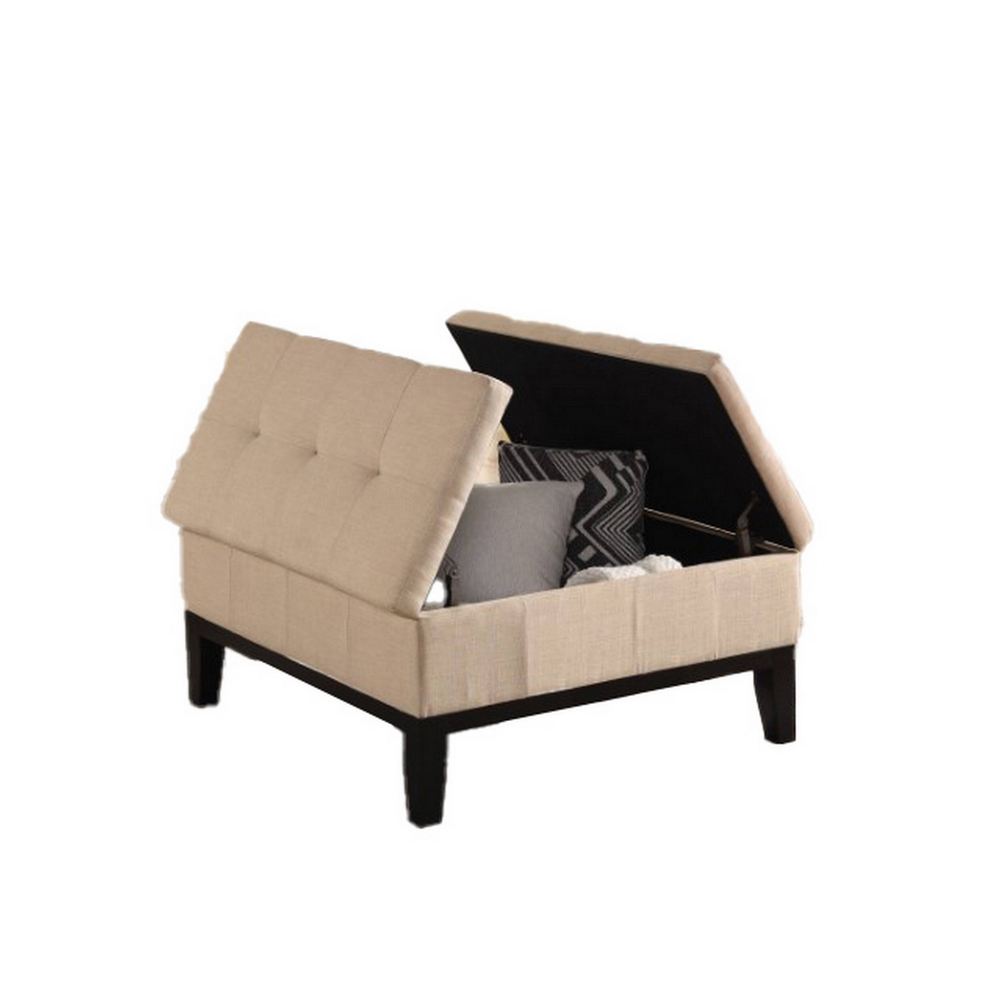 Alt View 1. Manhattan Lane - Orin 36 Inch Ottoman, Split Storage Lid, Tufted Beige Upholstery, Wood - Beige, Espresso.