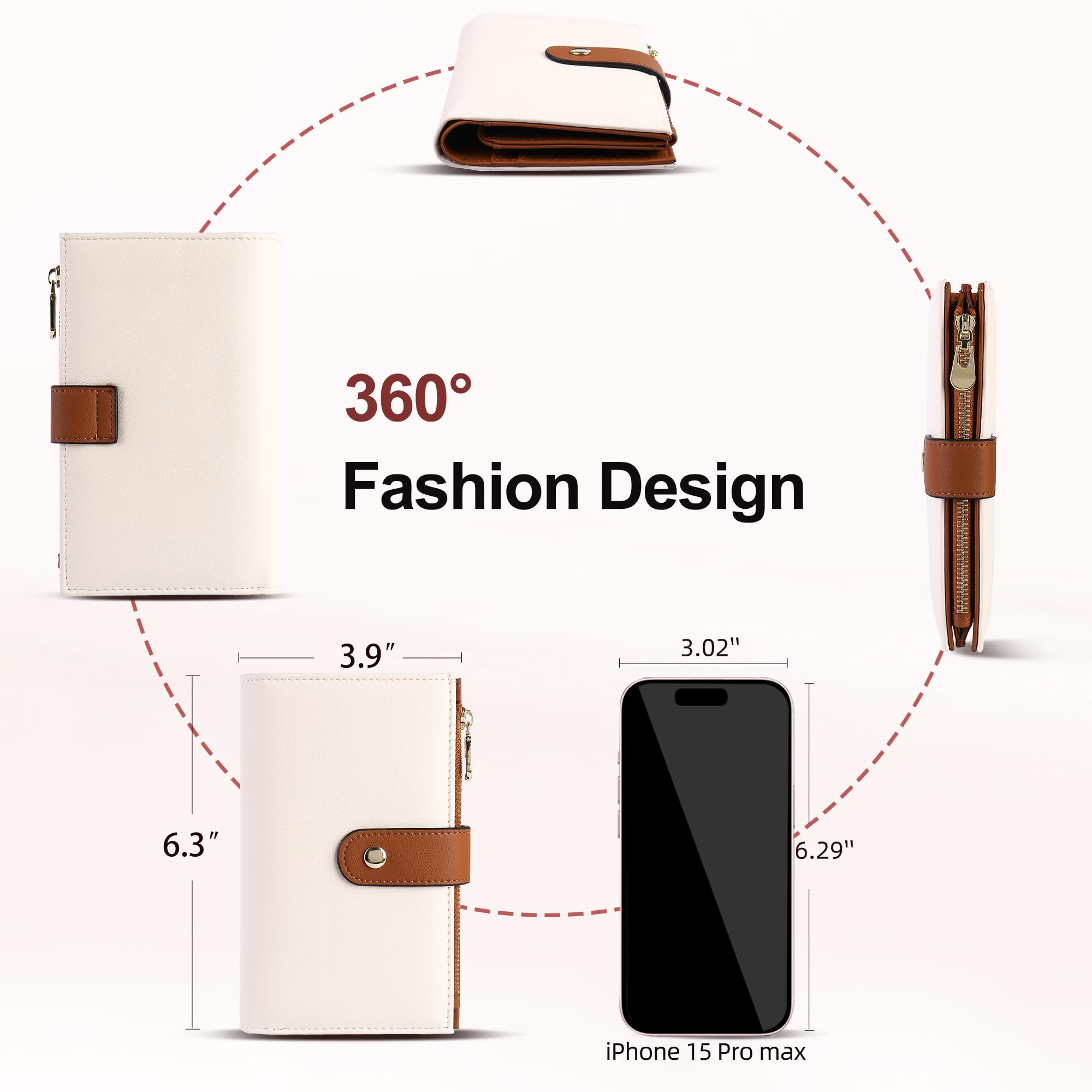 Alt View 1. Jadie Link - Womens Wallets Rfid Blocking Leather Trifold Clutch Wallet Credit Card Holder Ladies Travel Purse Pen Large Capacity - 6Pink.