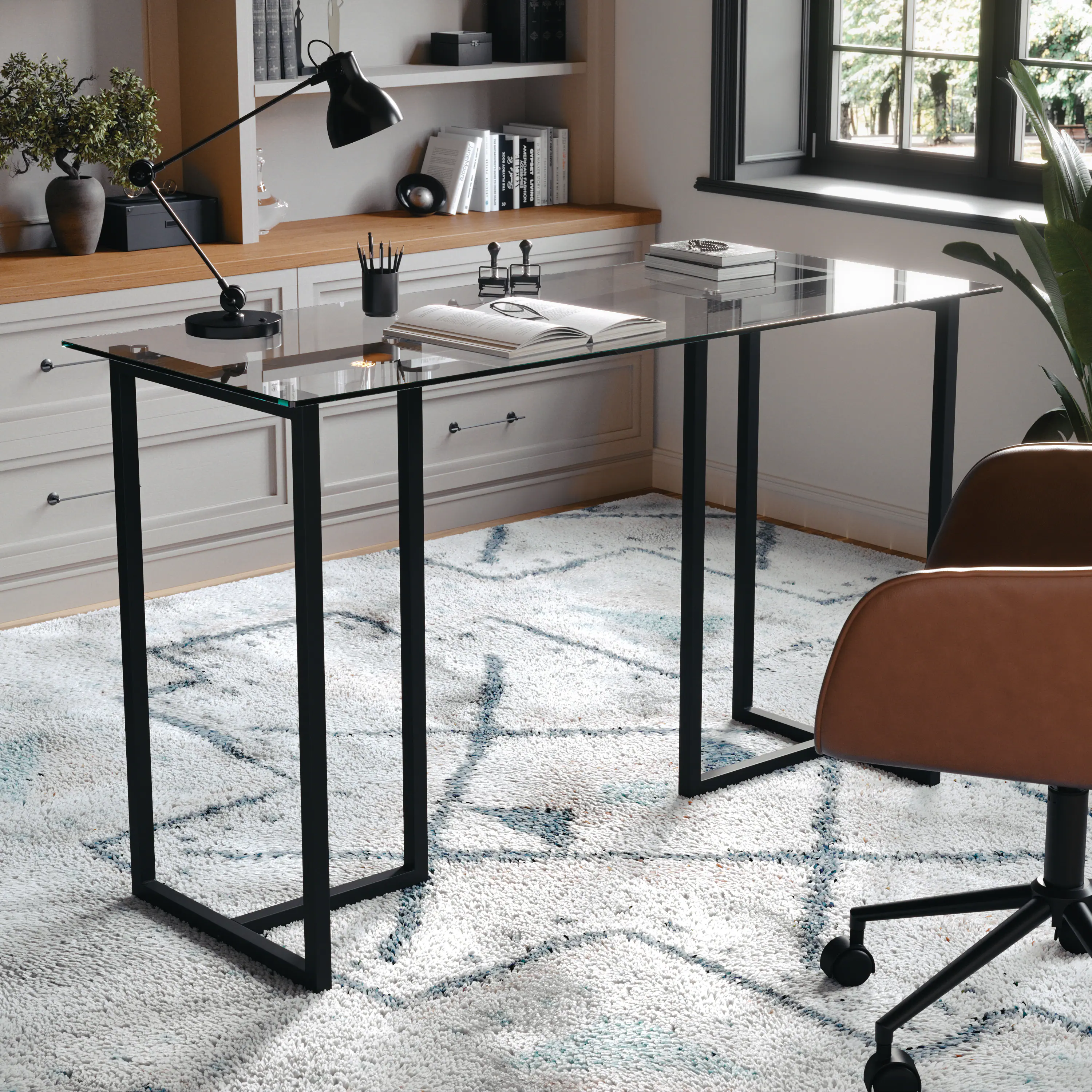 Alt View 11. Martha Stewart - Eli Tempered Glass Top Office Desk - Clear Top/Oil Rubbed Bronze Frame.