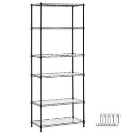 Songmics Home - 6-Tier Storage Shelves, Wire Shelving Unit, Storage Rack with Adjustable Shelves, Shelf Liners, 8 Hooks, for Garage - Black