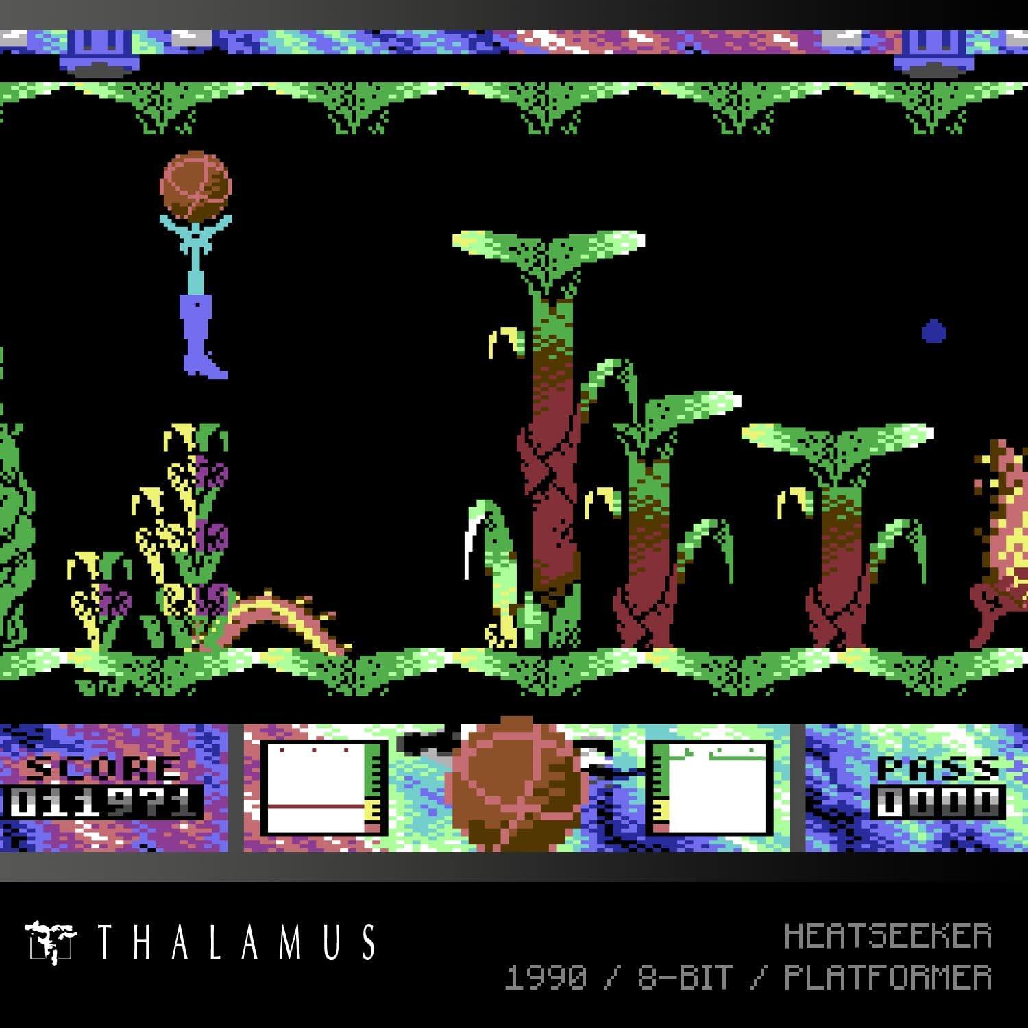 SCORE 011971  
PASS 0000  
THALAMUS  
HEATSEEKER  
1990 / 8-BIT / PLATFORMER