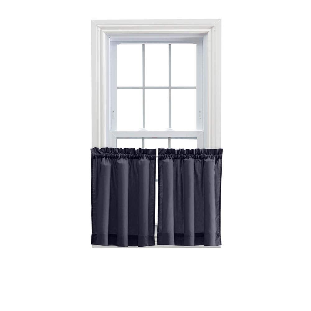 Ellis Curtain - Ellis Stacey 1.5" Rod Pocket Fabric Solid Color Window Tailored Tier Pair 56"x24" - Navy