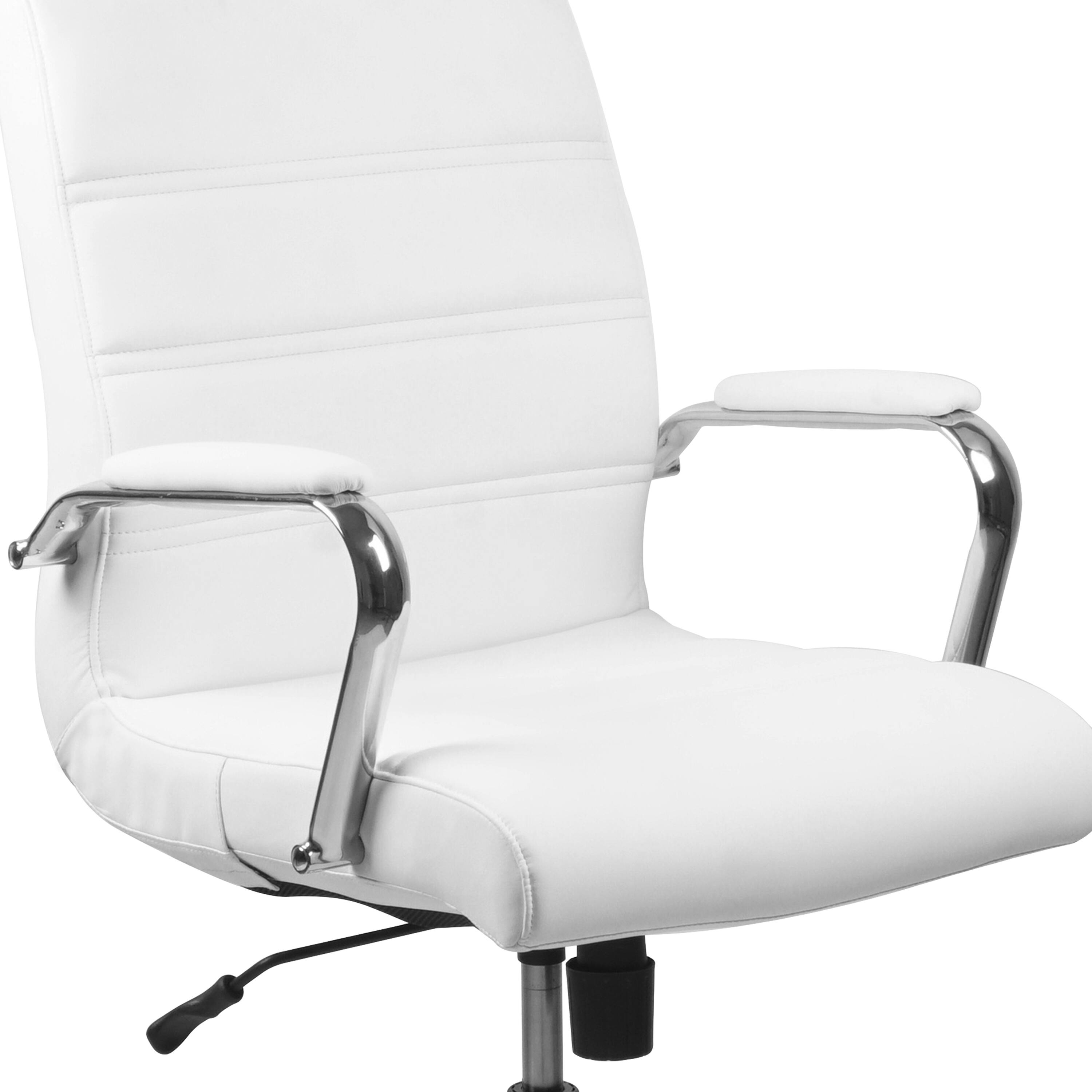 Alt View 9. Emma + Oliver - Mid-Back Executive Swivel Office Chair with Metal Frame and Arms - White LeatherSoft/Chrome Frame.