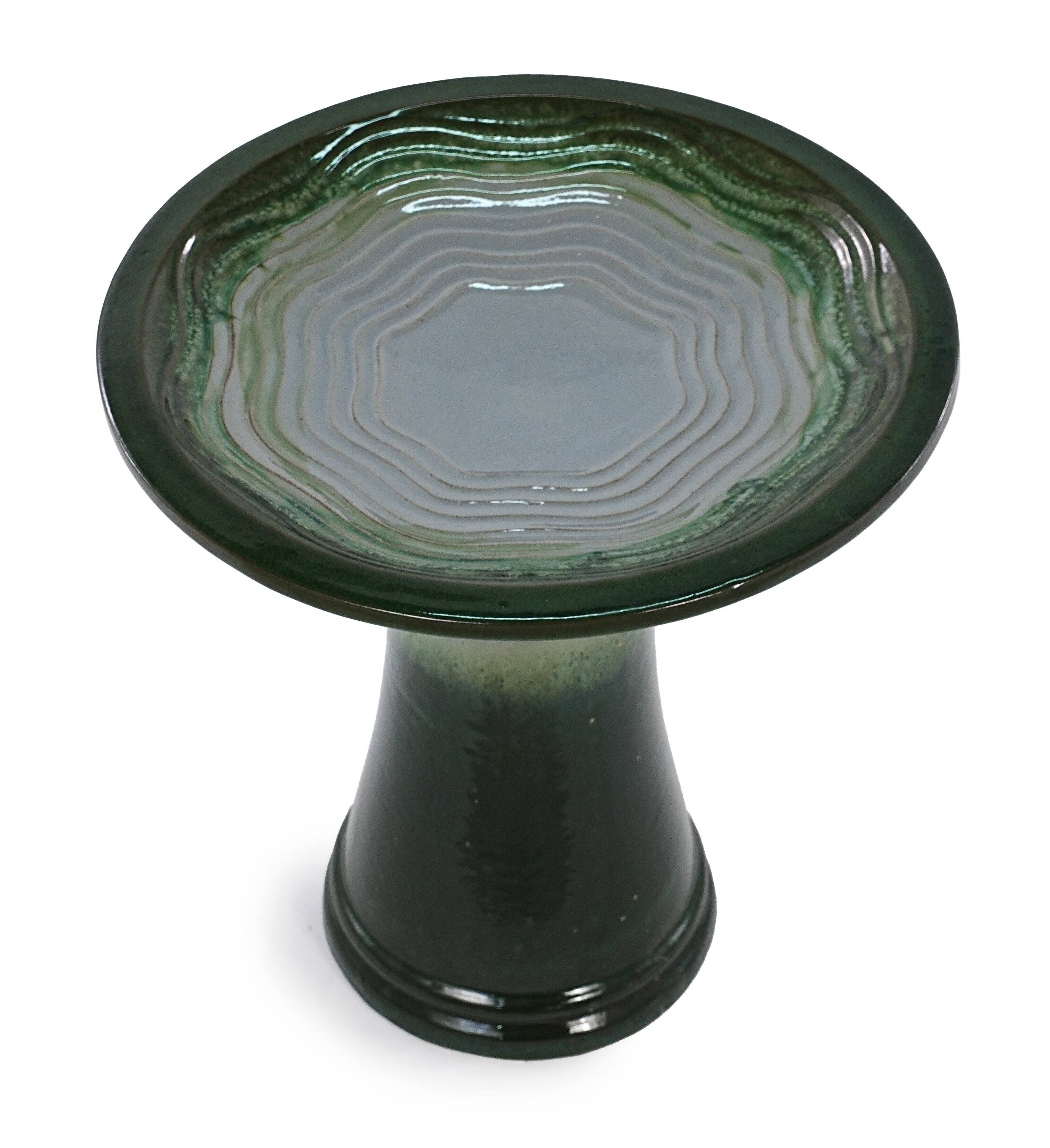 Alt View 5. Loheer - 17 Inch Ceramic Bird Bath with Pedestal Base Handmade Glazed Birdbath for Garden Patio Yard - Grass Green + Ceramic.