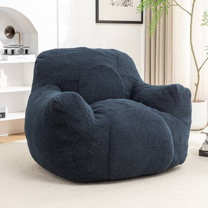 Front. GOODSILO - Premium Memory Foam Bean Bag Sofa Chair with Plush Faux Fur Cover and Ergonomic Support for Living Spaces - Dark Blue.