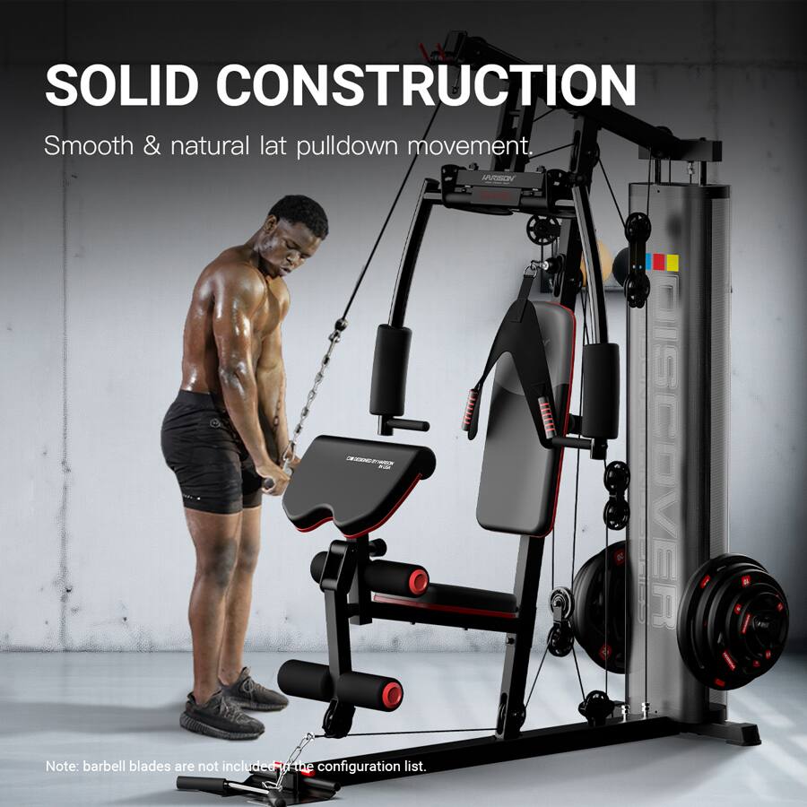 SOLID CONSTRUCTION  
Smooth & natural lat pulldown movement.  

Note: barbell blades are not included in the configuration list.