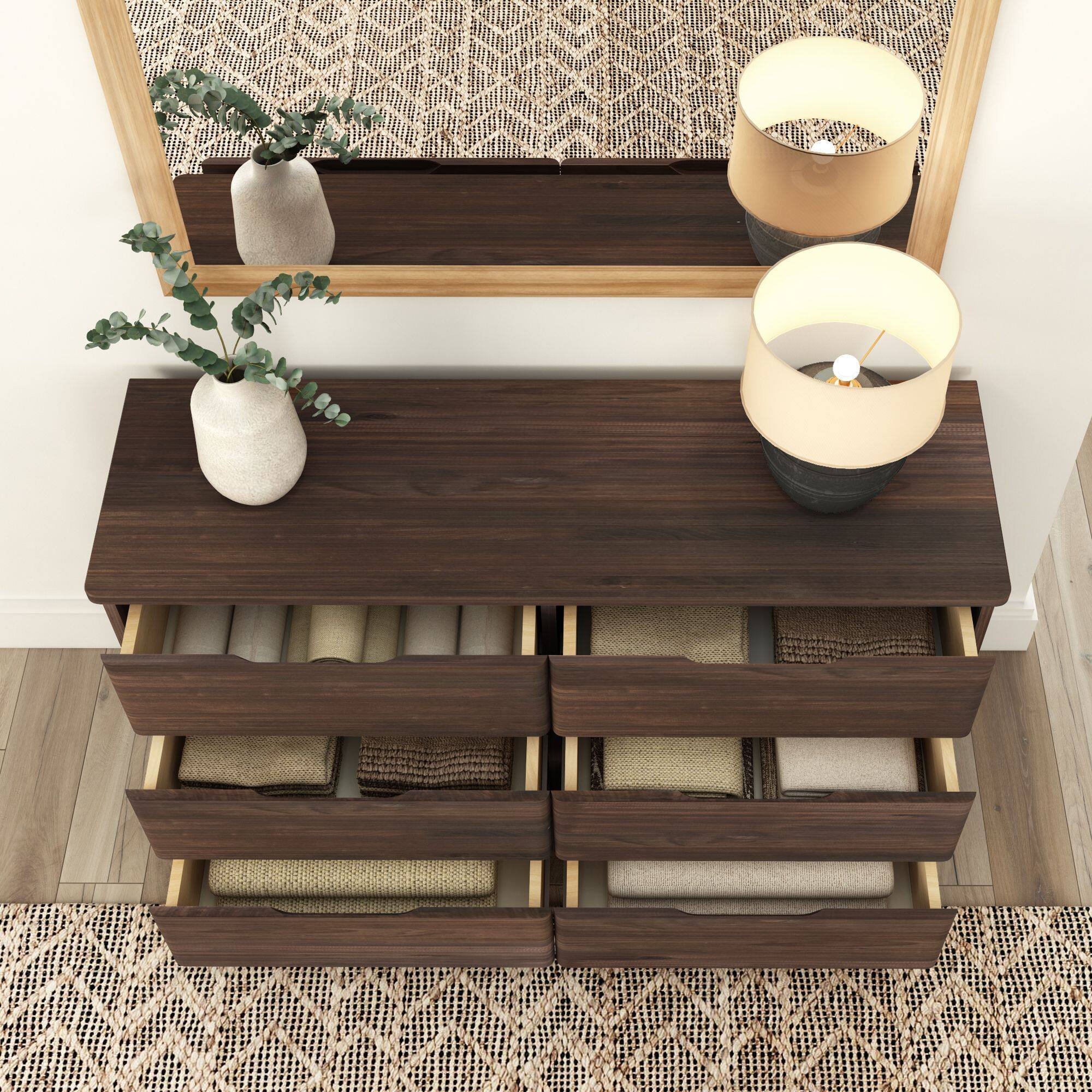 Alt View 5. Plank+Beam - Plank+Beam Modern Farmhouse 6 Drawer Dresser, Barnwood Brown - Barnwood Brown.