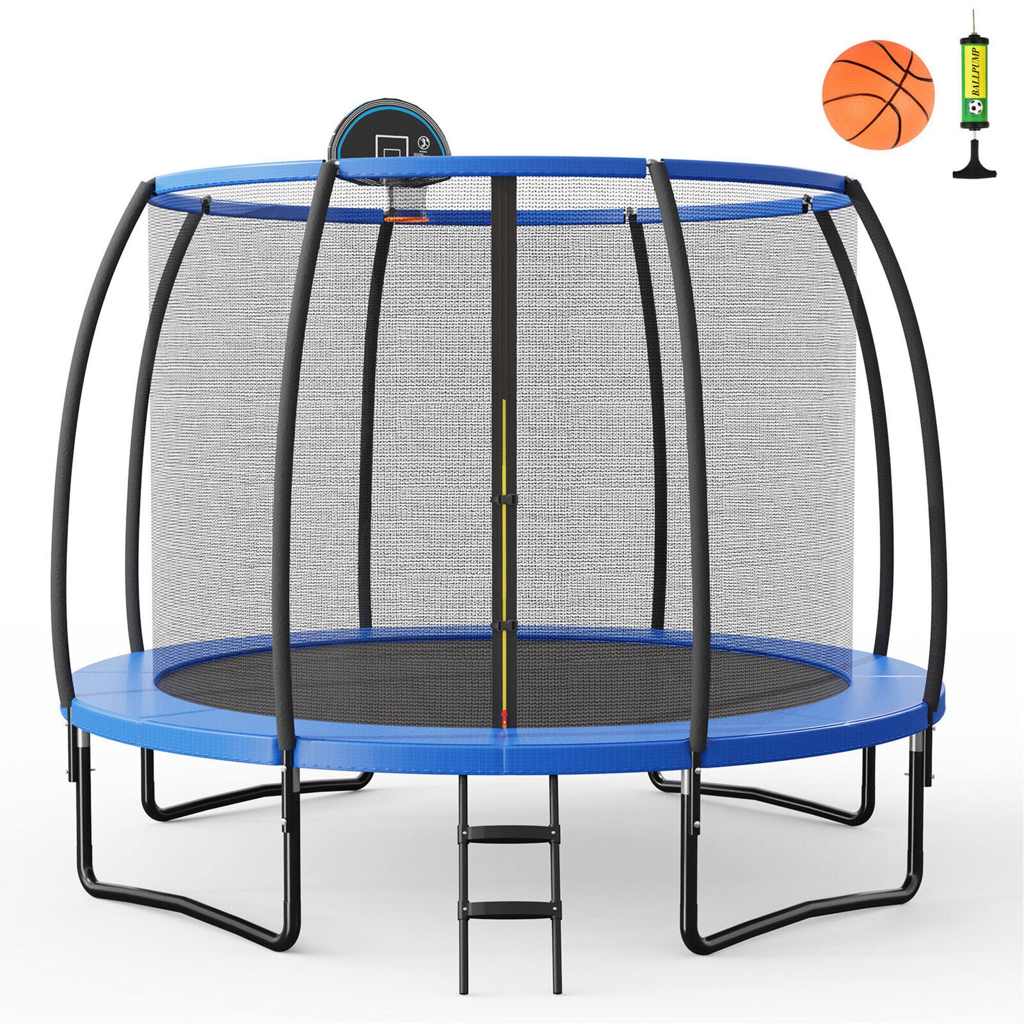 Front. Gymax - Gymax 12FT Recreational Trampoline w/ Basketball Hoop Safety Enclosure Net Ladder - Blue, Black.