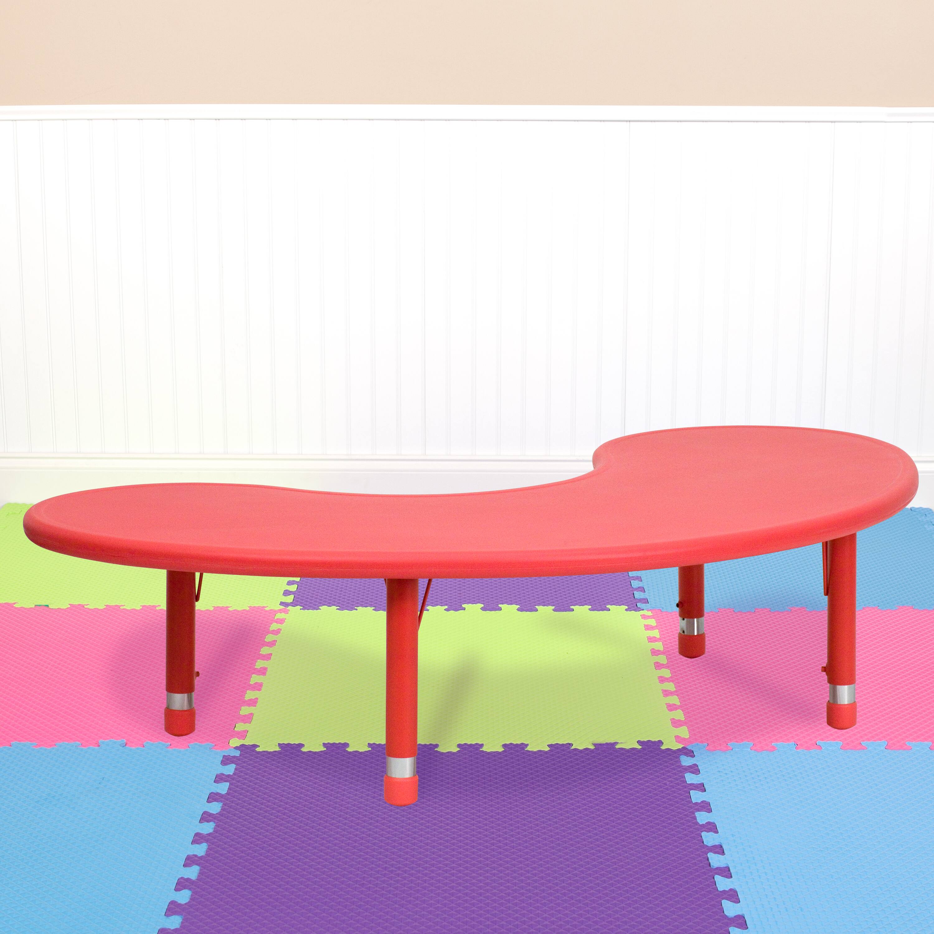 Alt View 1. Emma + Oliver - 35"W x 65"L Half-Moon Plastic Height Adjustable Activity Table - Red.