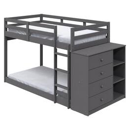 Manhattan Lane - Classic Twin Bunk Bed with Cabinet, 4 Drawers, 3 Compartments, Ladder, Gray - Gray