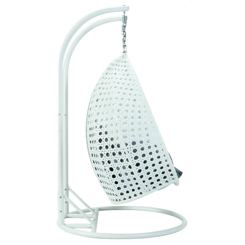 Alt View 1. LeisureMod - Leisuremod Modern 2-Person Outdoor Egg Swing White Wicker Chair with Stand, Plush Washable Cushions & Waterproof Cover - Charcoal Blue.
