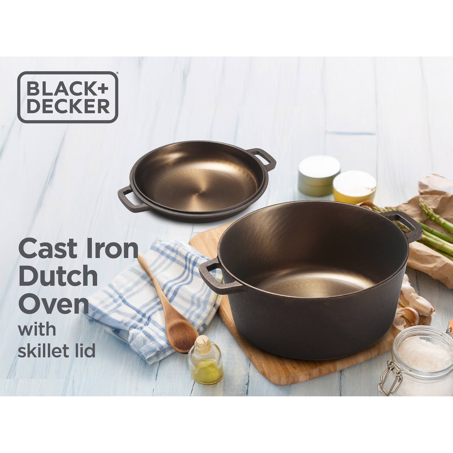 BLACK+ DECKER  
Cast Iron Dutch Oven with skillet lid