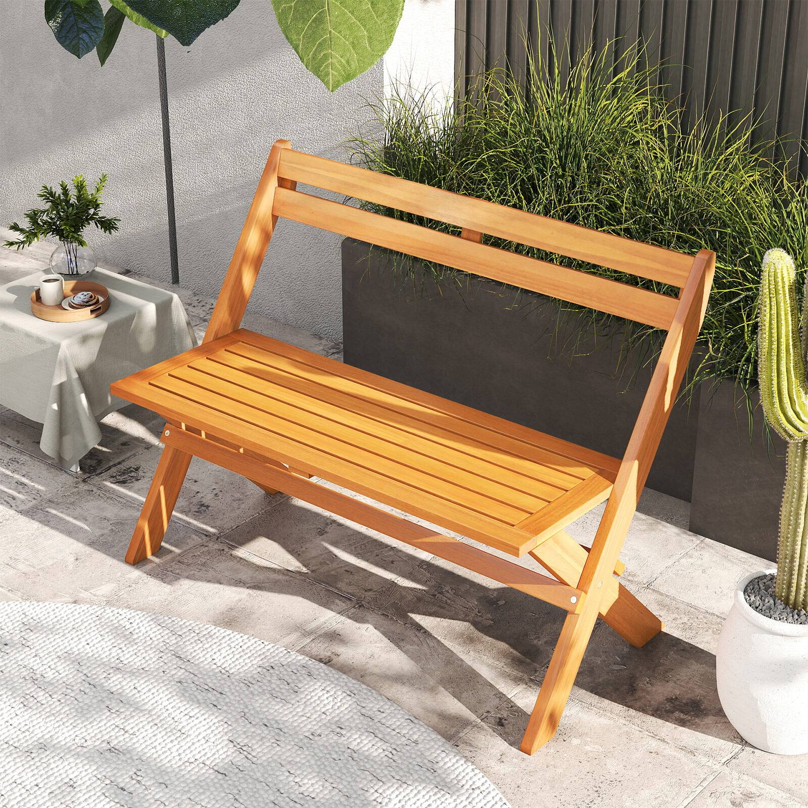 Alt View 3. Gymax - Gymax Foldable Outdoor Bench 2-Person Acacia Wood Patio Garden Bench Outside Loveseat - Yellow.