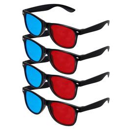 Unique Bargains - 4pcs 3D Viewing Glasses, Plastic 3D Movie Glass for TV Anaglyph Stereoscopic Projection Video Game, 5.7" Black Frame - Red Blue