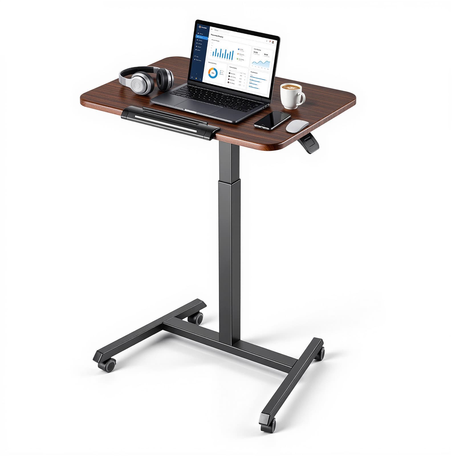 VEVOR - Standing Desk, Adjustable Height Mobile Stand Up Desk with Tilting Desktop,25.6 x 19 in Small Computer Sit Stand Rolling - Brown & Black
