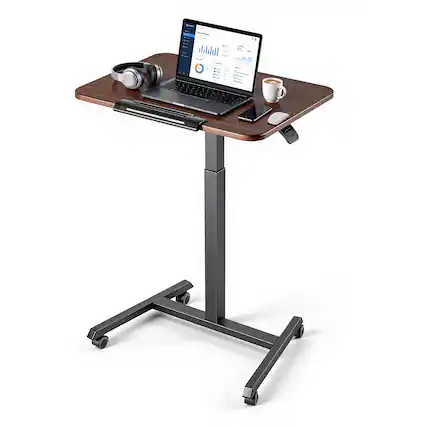 Front. VEVOR - Standing Desk, Adjustable Height Mobile Stand Up Desk with Tilting Desktop,25.6 x 19 in Small Computer Sit Stand Rolling - Brown & Black.