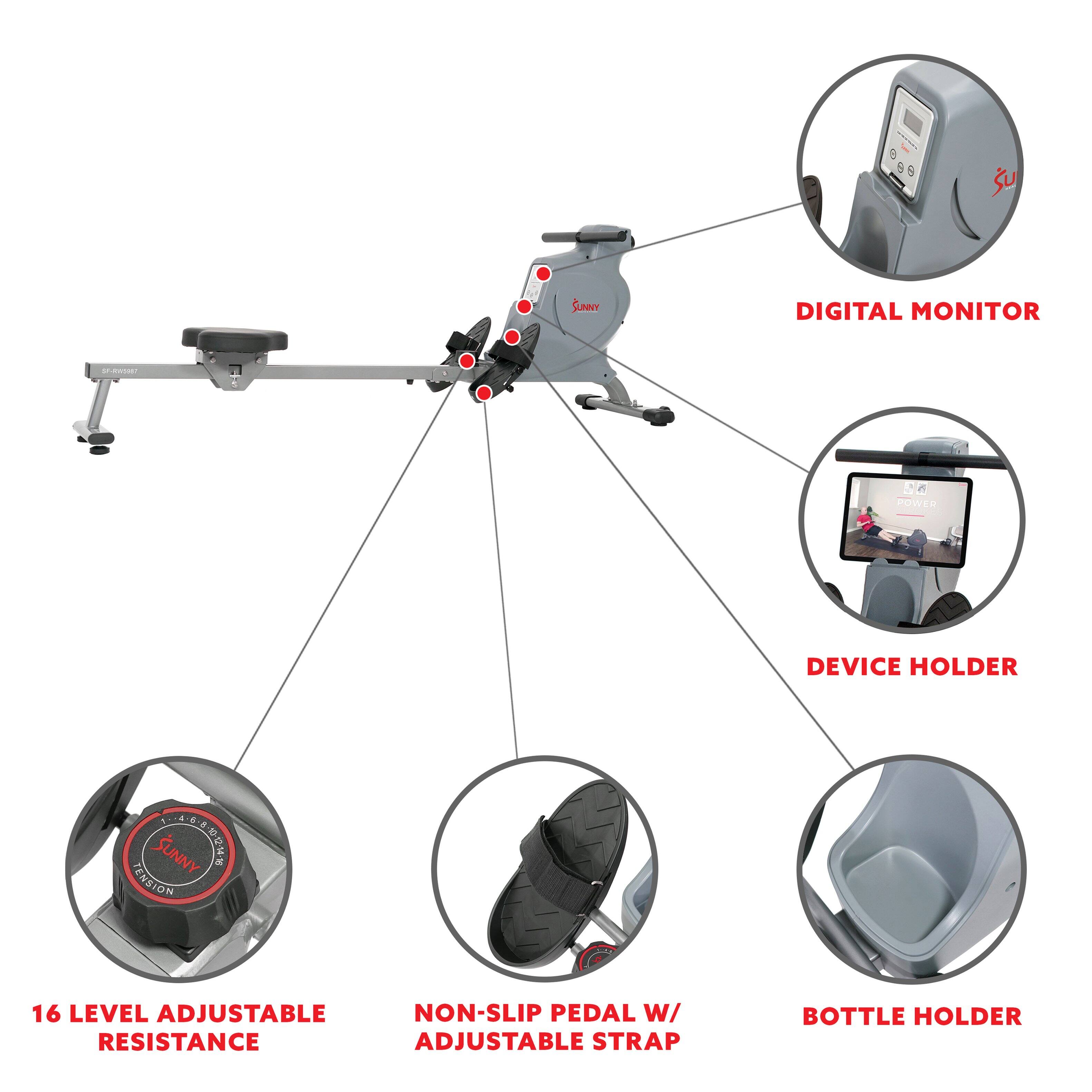 Sunny Digital Monitor - And Power Device Holder. 2 Sunny And Tension 16 Level Adjustable Non-Slip Pedal W/ Resistance Adjustable Strap Bottle Holder