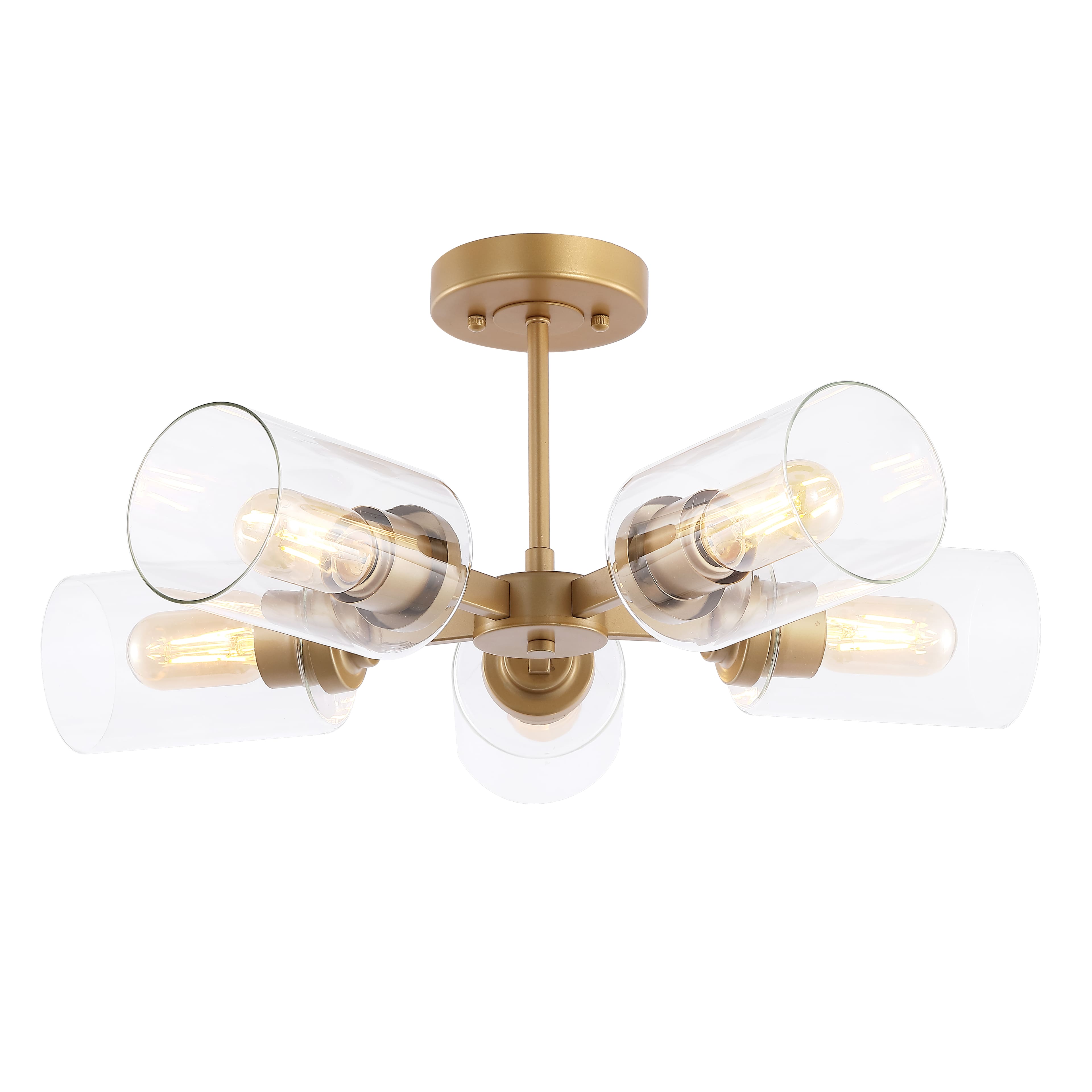 "Jonathan Y - Jaymes 21.5"" 5-Light Farmhouse Industrial Iron Cylinder LED Semi Flush Mount, /Clear - Brass Gold" price history on PriceWatchPro