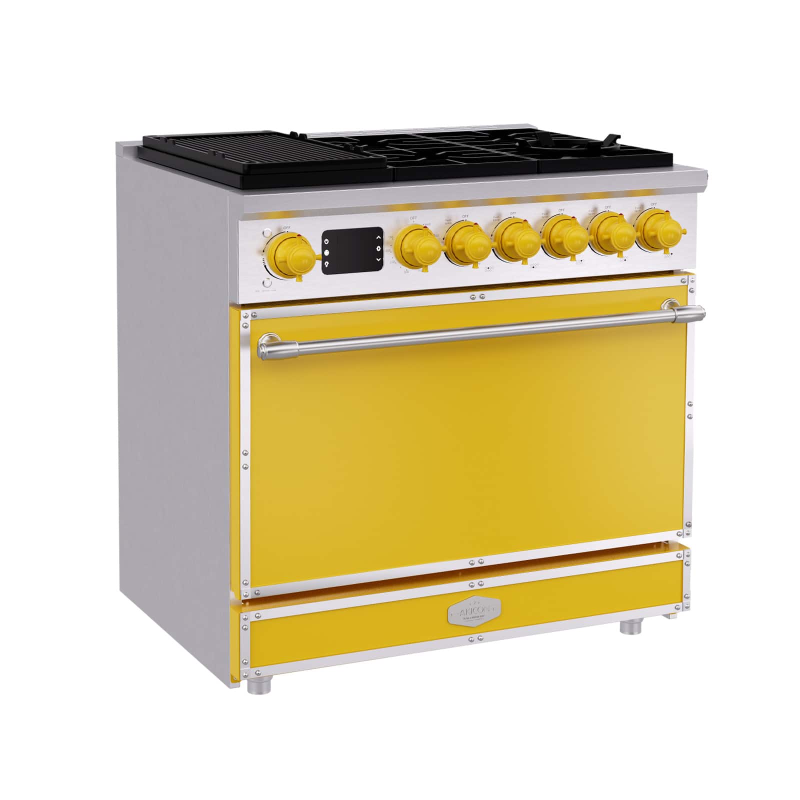 Akicon - 4.2 Cu.ft Freestanding Gas Rapid Convection Range with 6 Sealed Burners and Cast Iron Grates in Lemon Chrome - Lemon Chrome