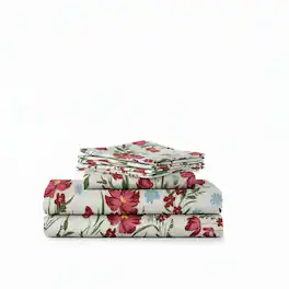Shavel Home Products - Shavel 100% Polyester Luxury Seersucker Poppies Sheet Set Twin - Red