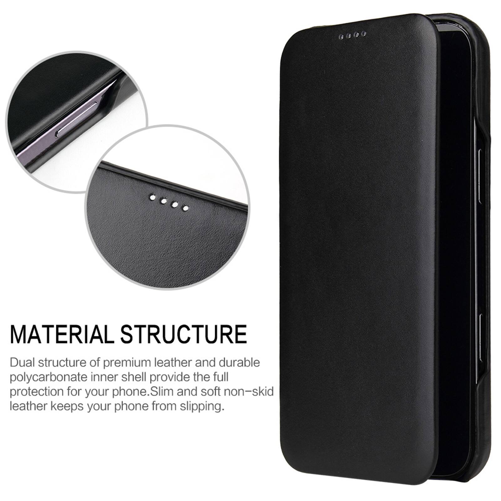 9938

MATERIAL STRUCTURE

Dual structure of premium leather and durable polycarbonate inner shell provide the full protection for your phone. Slim and soft non-skid leather keeps your phone from slipping.