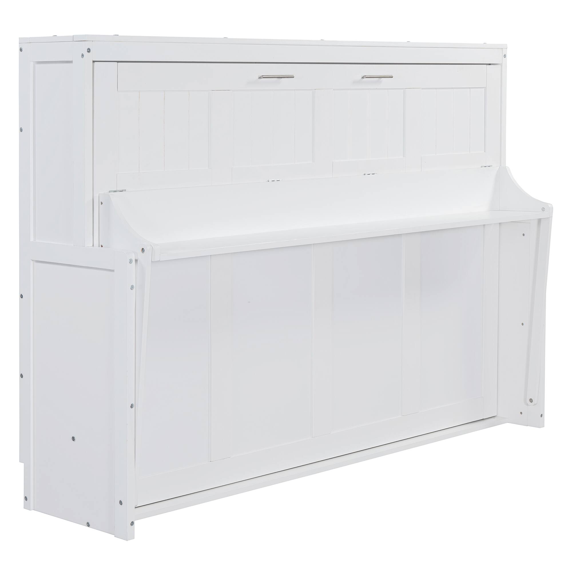 Alt View 1. Tiramisubest - White Wood Full Size Murphy Bed with Hydraulic Lift & Desk, Space-Saving and Sturdy - White.